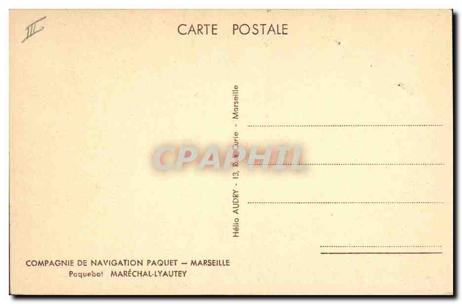 CPA Bateau Paquebot Marechal Lyautey Paquet Marseille — Verso