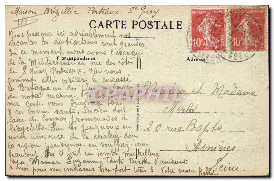 CPA Folklore Autour des Lits Clos Enfant — Verso