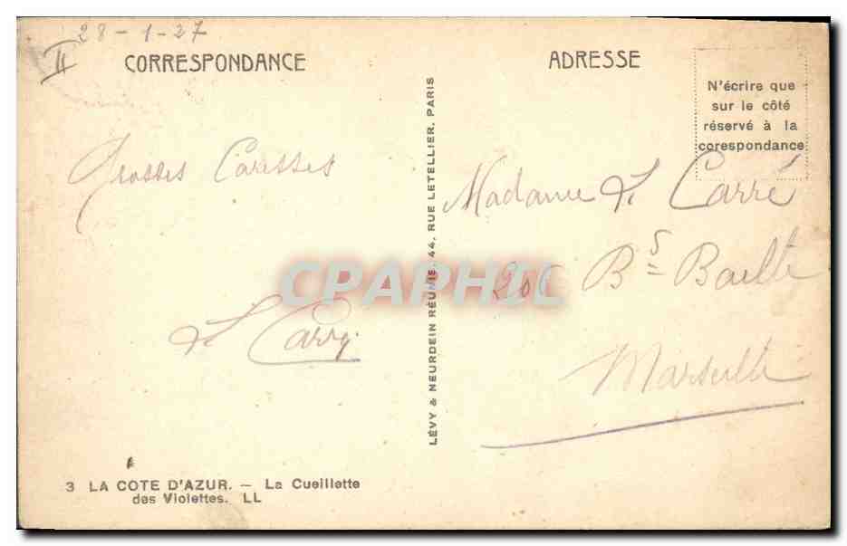 CPA Cueillette des violettes Cote d'Azur  — Rückseite
