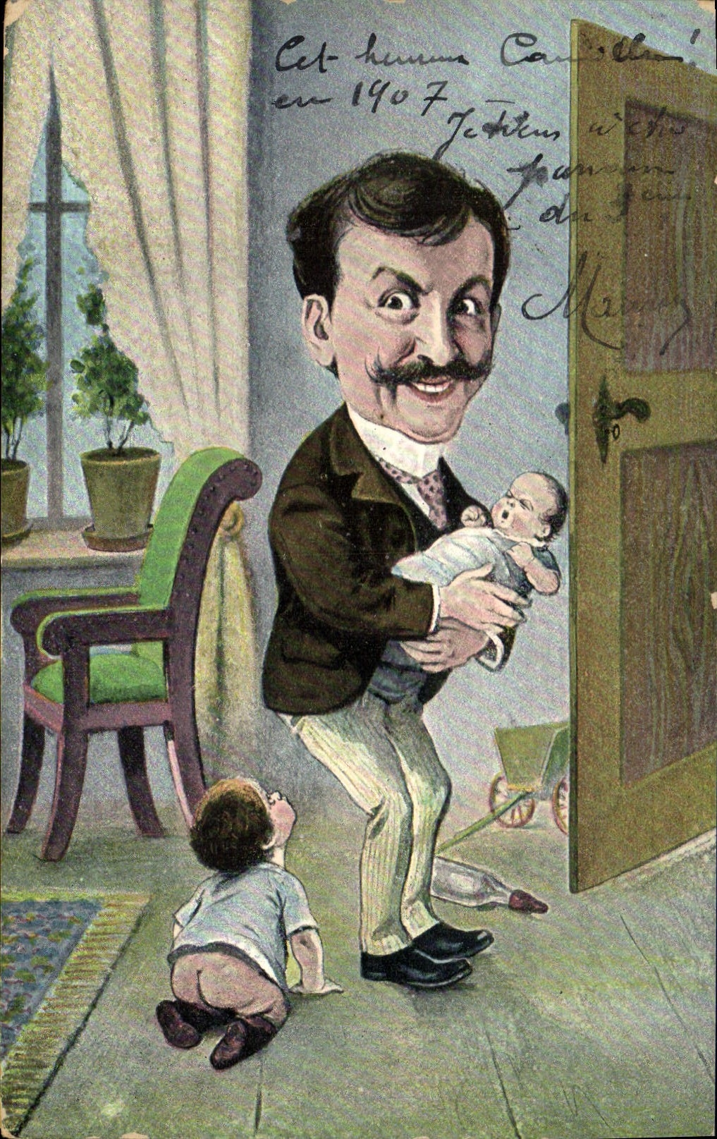 CPA Fantaisie Illustrateur Homme Bebes Enfants 