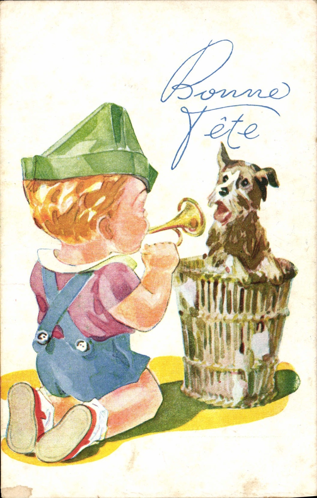 CPA Fantaisie Illustrateur Enfant Chien Bonne fete 