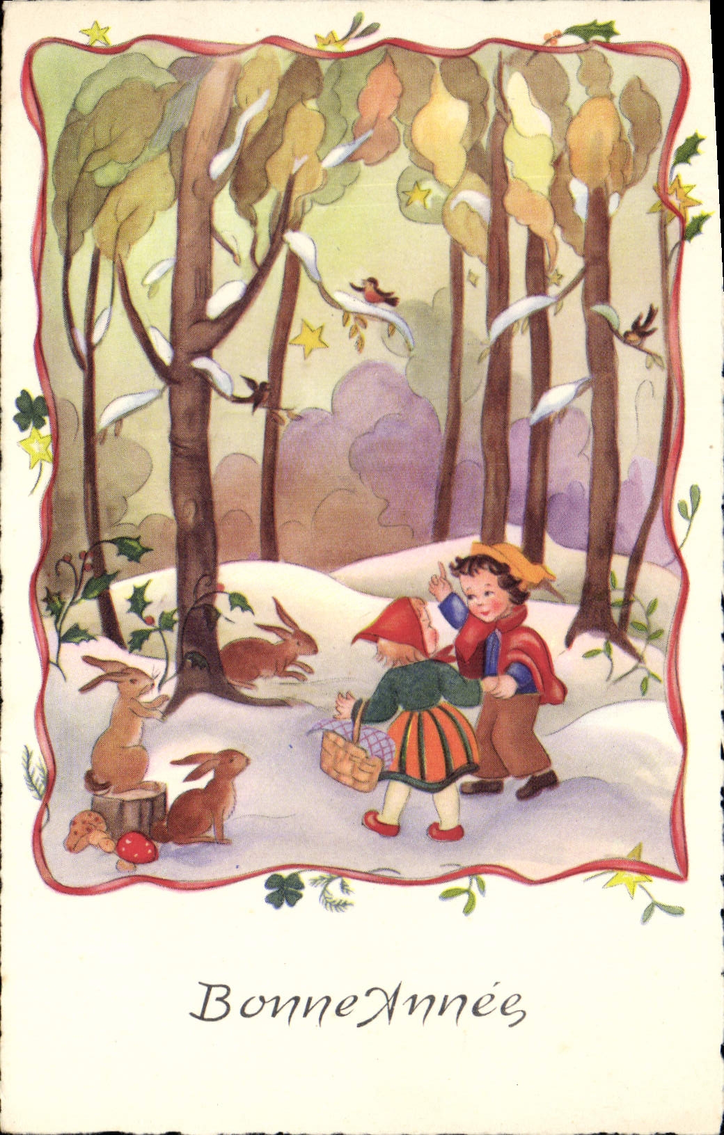 CPA Fantaisie Illustrateur Enfants Bonen annee Lapins 