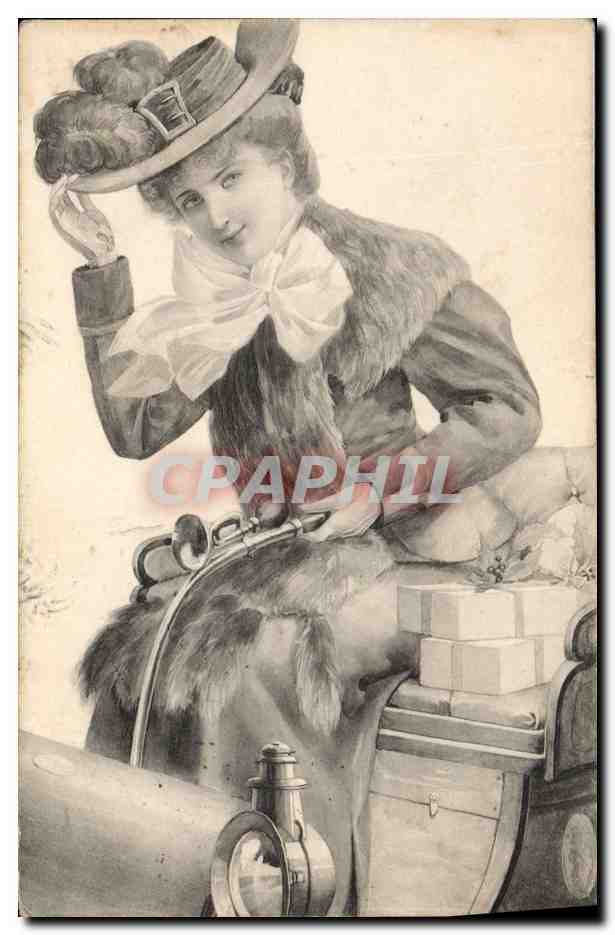 CPA Fantaisie Illustrateur Femme Automobile 