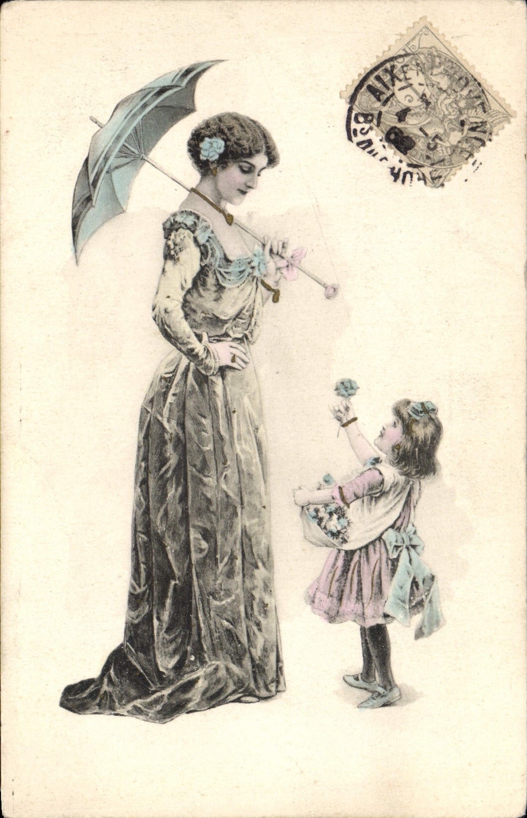 Femme et enfant — scène de tendresse — éditeur non visible, n° de série 918/8
