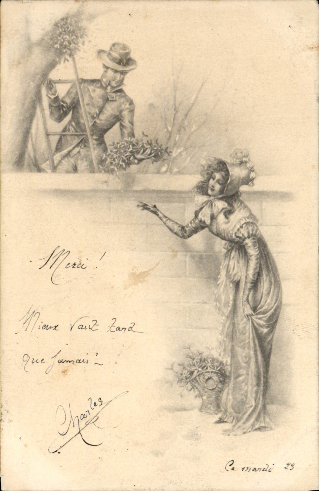 Woman Greeting a Man in Uniform — Courteous Scene — Publisher Camandi n°29