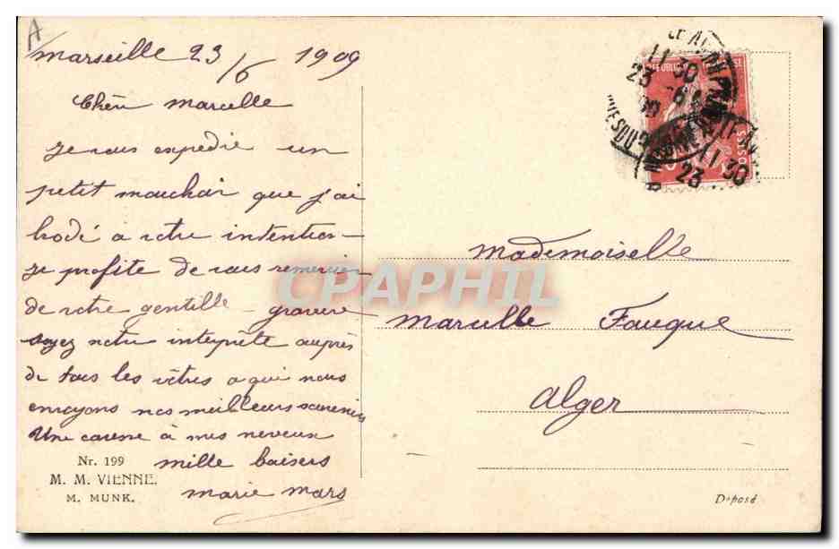 Frau im historischen Kleid — P. W. Wihippa — M. M. MUNK, Nr. 199 — Rückseite