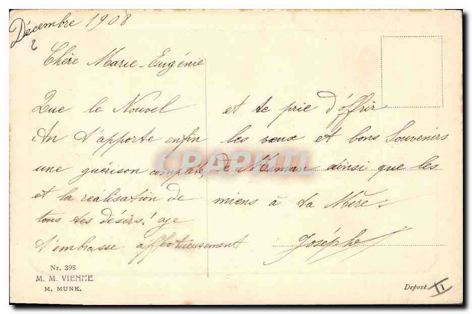 Woman in a pink dress among flowers — Congratulations — M. MUNK, no. 398 — Back