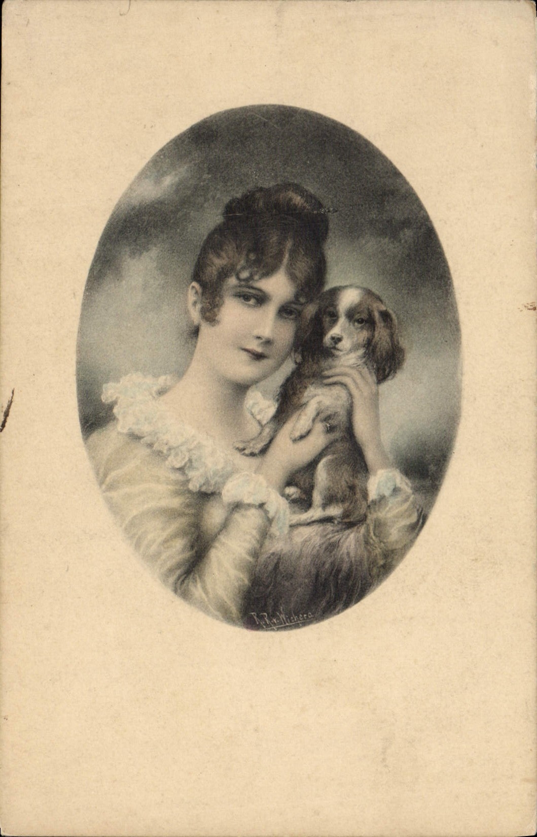 CPA Fantaisie Femme Chien 
