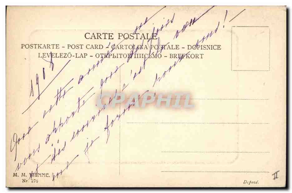 Femme en robe à pois et chapeau fleuri — Bonne fête ! — M. M. WENNE, Nr. 276 — Reverso