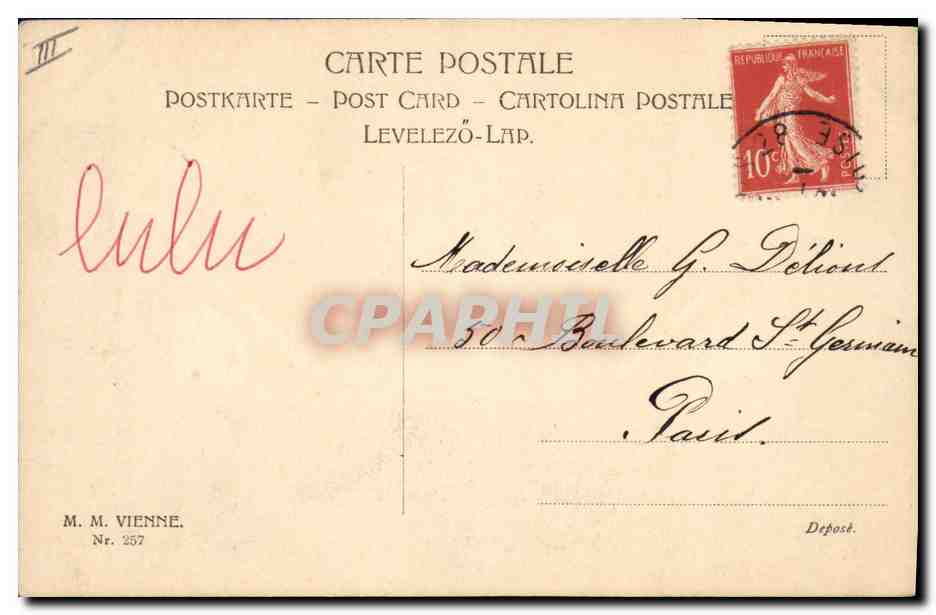 Quatre jeunes femmes en robe blanche sur un pont — 1er Janvier 1907 — M. M. Vienne, Nr. 257 — Achterkant