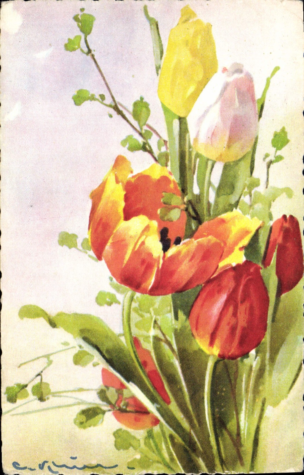 CPA Fantaisie illustrateur Fleurs 