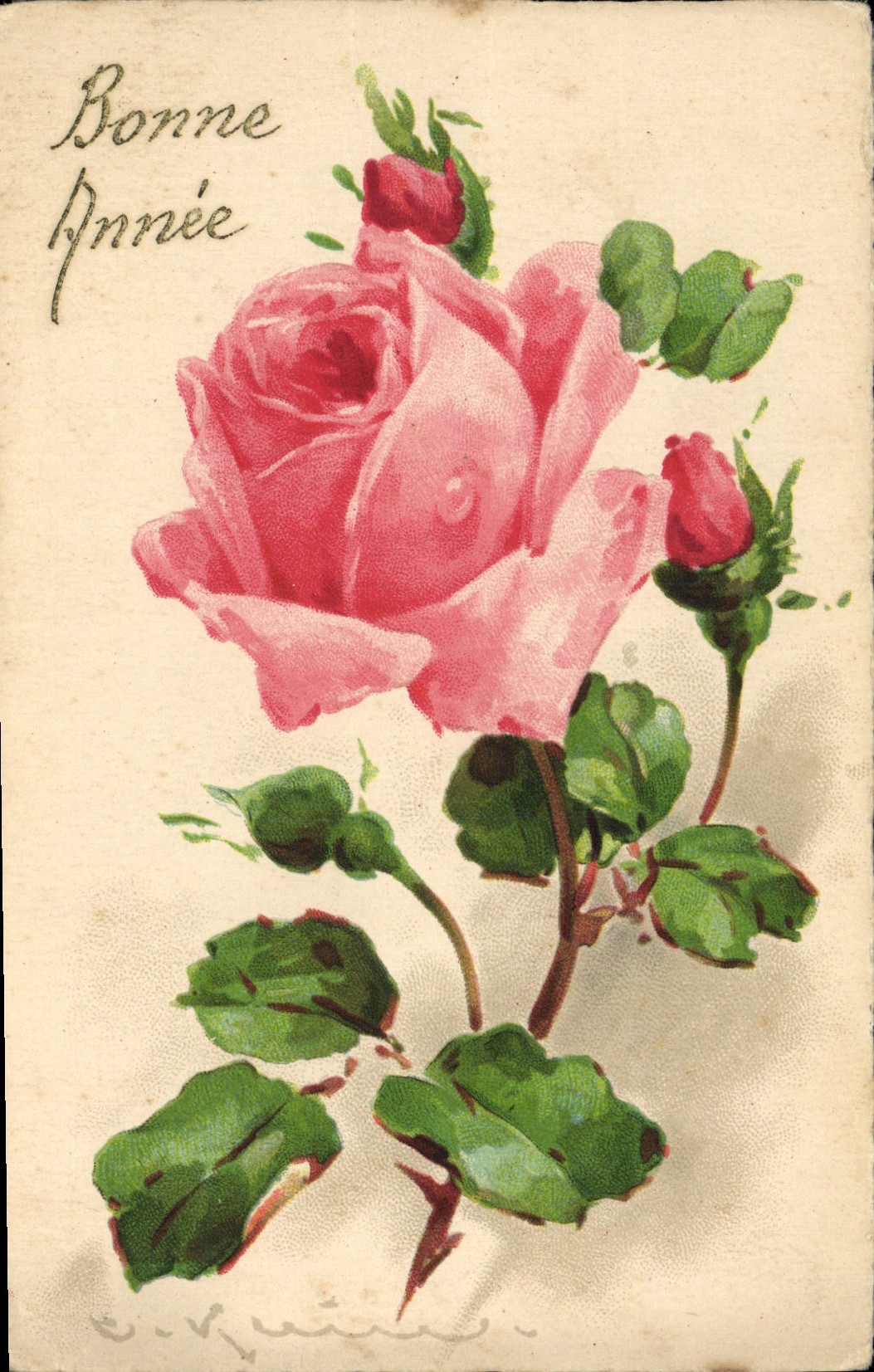 Rose — Bonne Année — Éditeur E. Quinier, n° 85