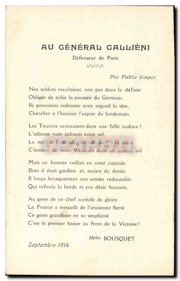 CPA Militaria Au General Gallieni Defenseur de Paris 