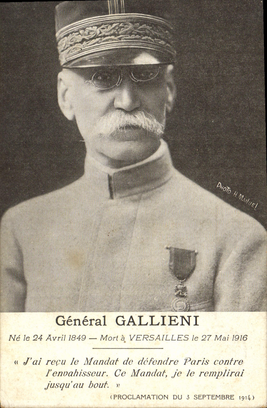 CPA Militaria General Gallieni Mort a Versailles Medaille 