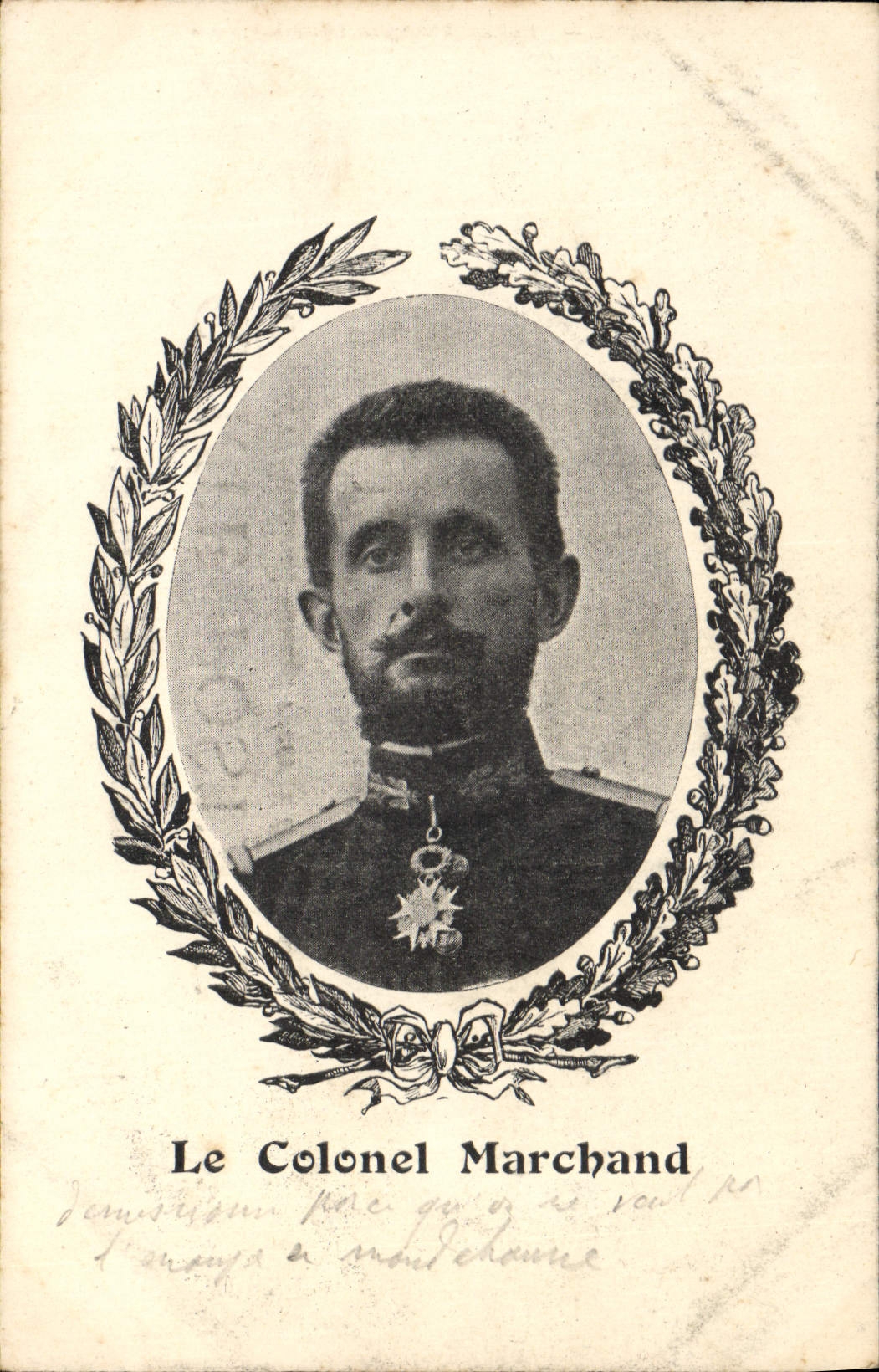 Le Colonel Marchand — portrait militaire encadré de lauriers — Éditeur A.M.L. Paris