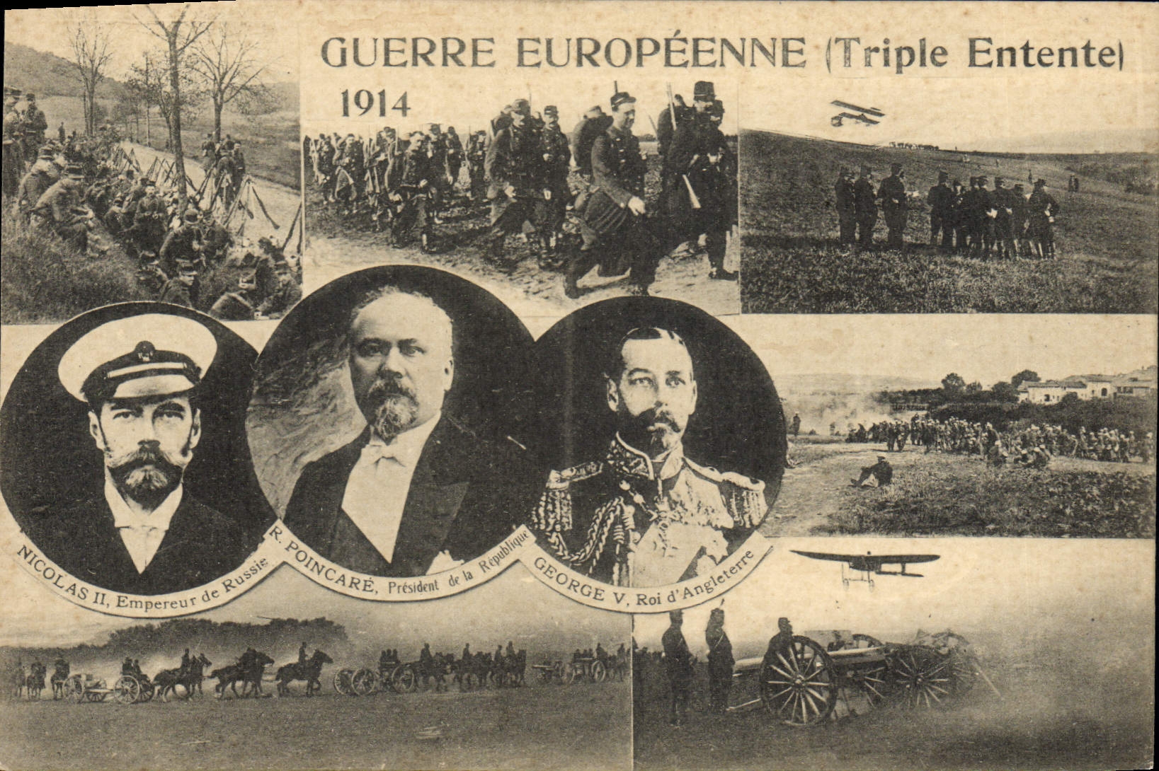 CPA Militaria Guerre europeenne Nicolas II George V Poincare Russie Russia 