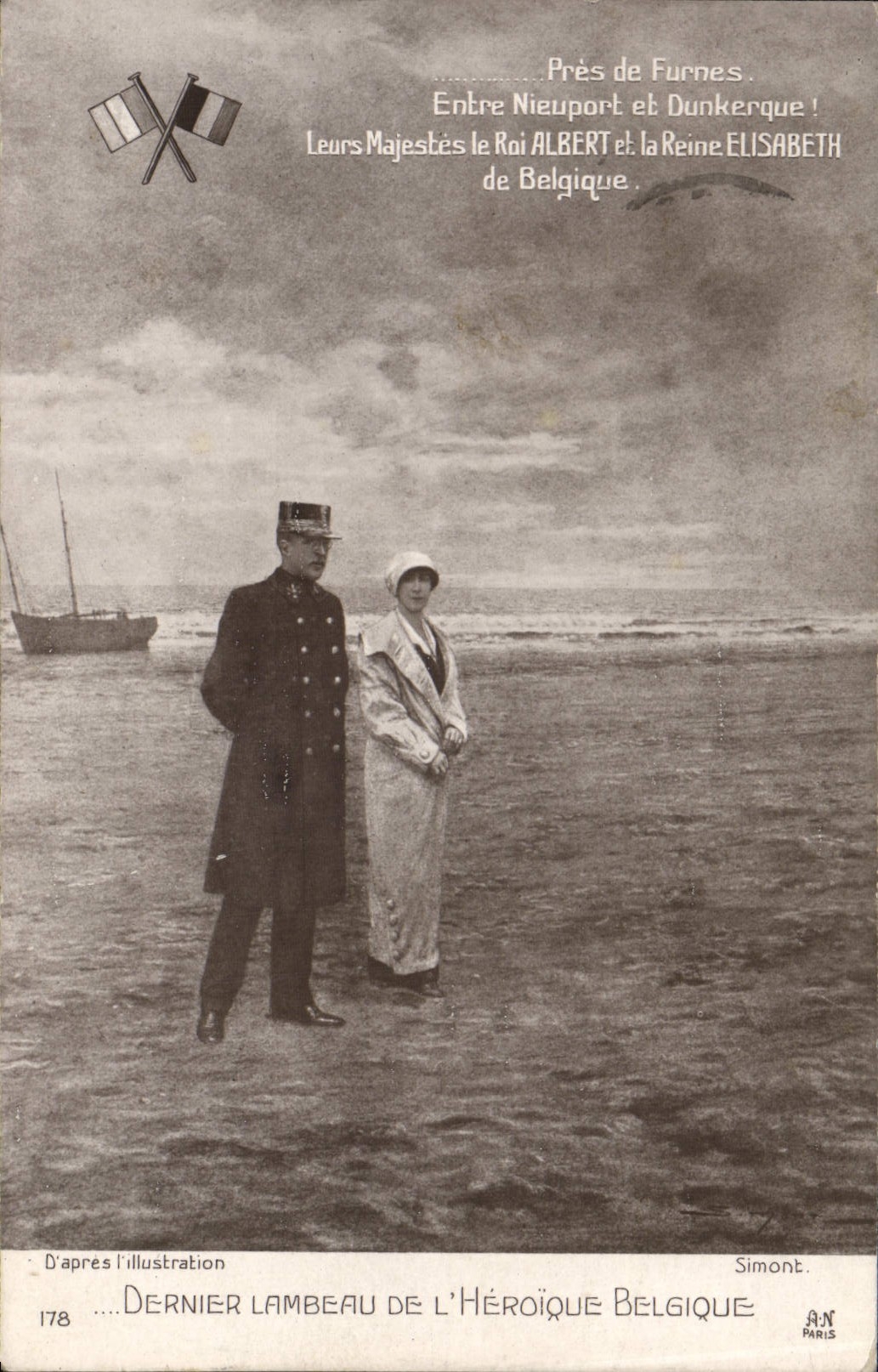 CPA Militaria Pres de Furnes entre Nieuport et Dunkerque Roi ALbert Reine Elisabeth 