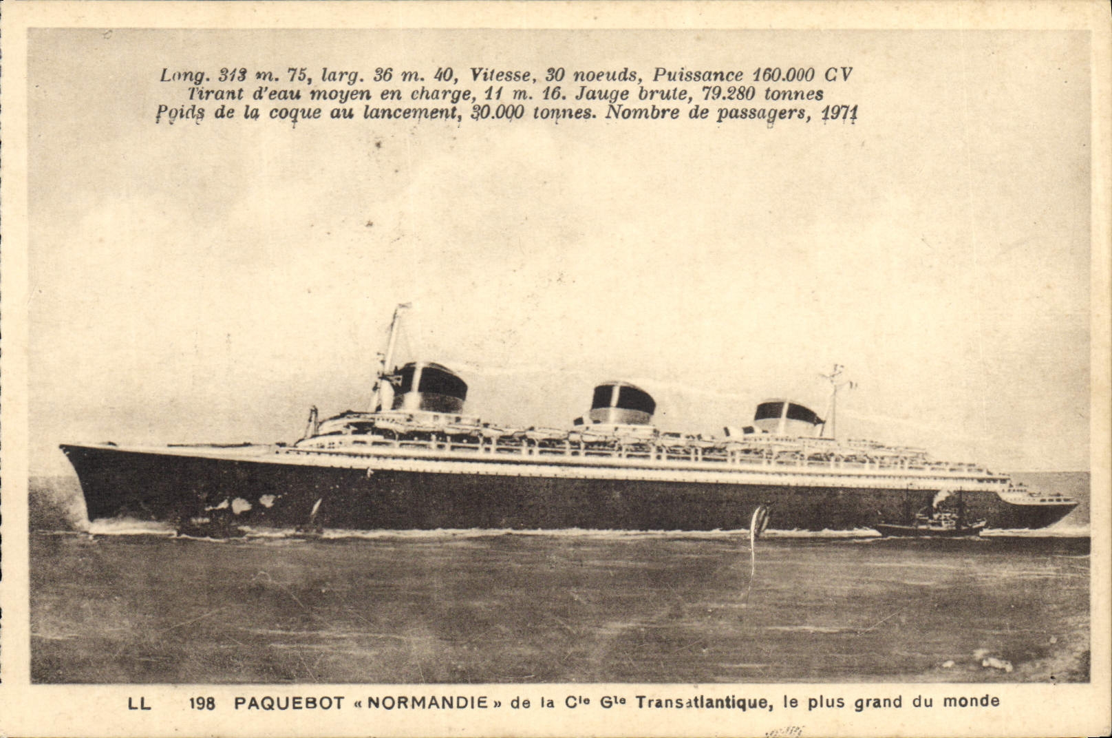 Paquebot « Normandie » — le plus grand du monde — Cie Générale Transatlantique, n° LL 198