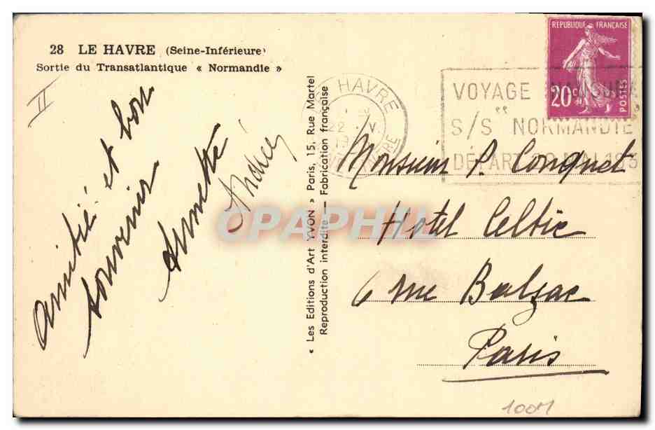 Le Paquebot "NORMANDIE" — Compagnie Générale Transatlantique — édition Les Éditions d'Art AVON — Achterkant