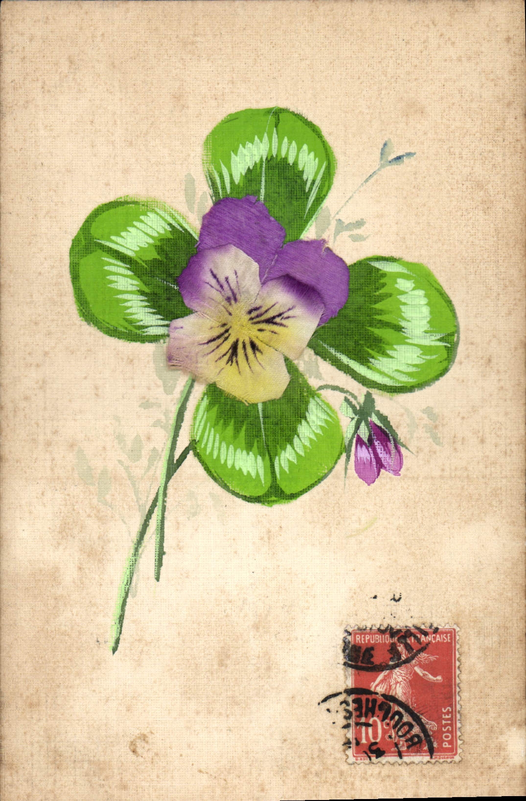 CPA Fantaisie Fleurs (carte en soie) 
