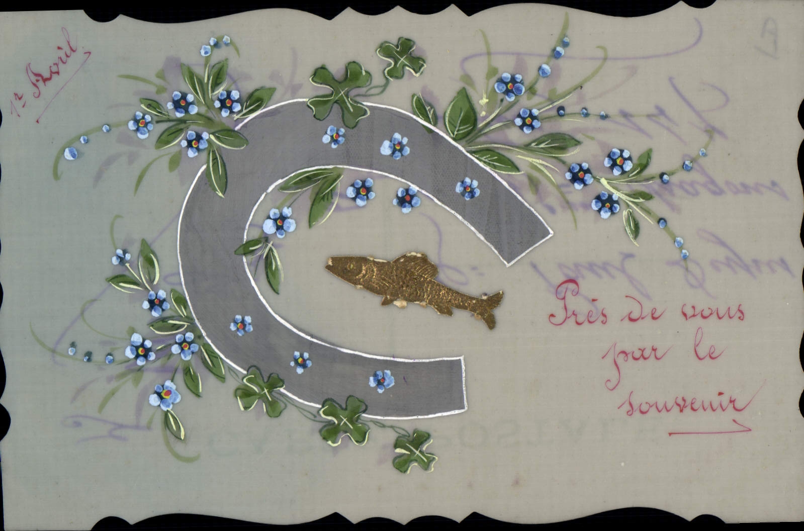 Carte postale décorative avec initiale C — poissons et fleurs — éditeur Carte Postale