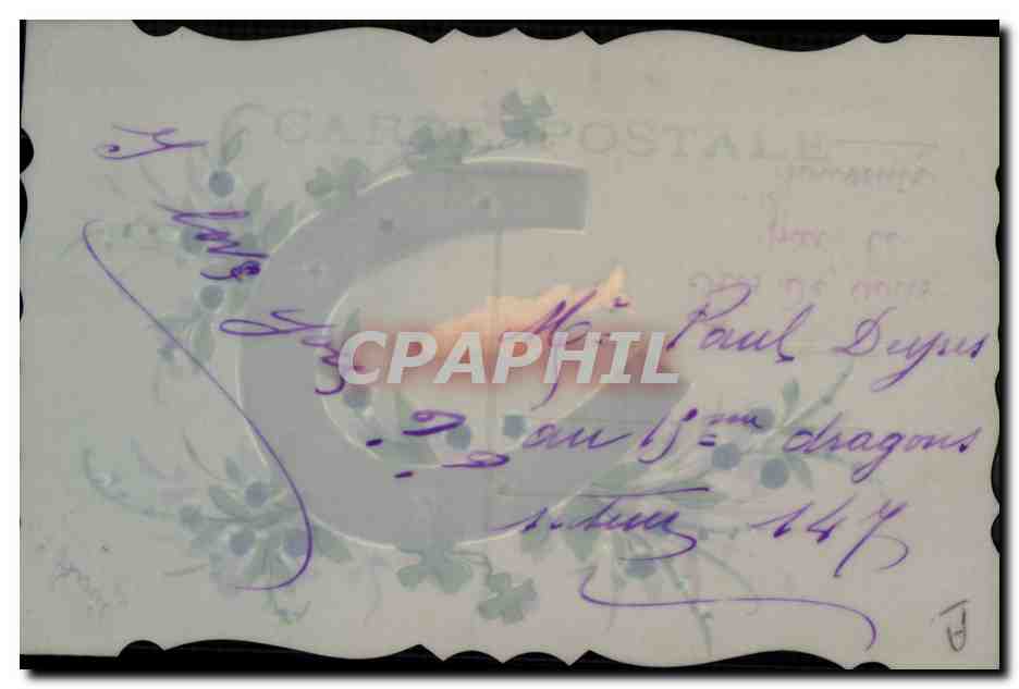 Carte postale décorative avec initiale C — poissons et fleurs — éditeur Carte Postale — Verso