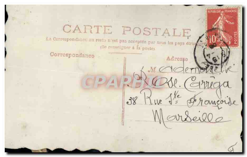 Tarjeta postal antigua Fantasía Flores Peces — Reverso