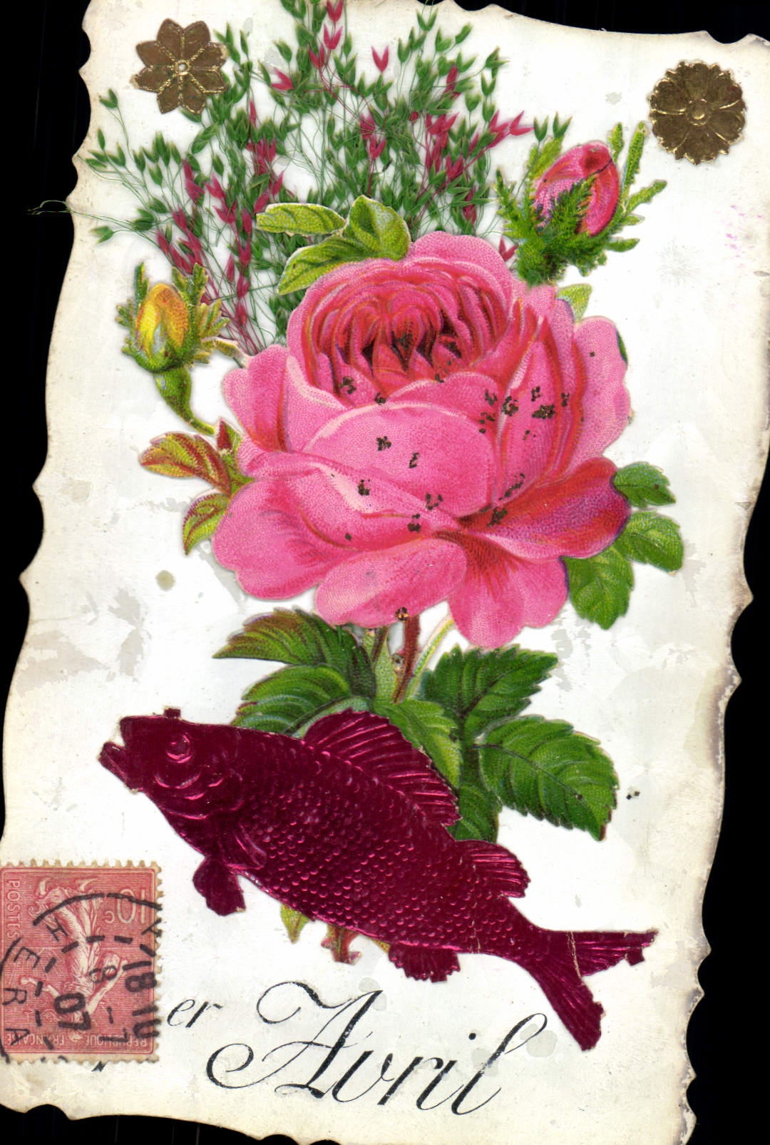 Fleur d'Avril — Rose et poisson — Éditeur inconnu, n° de série non visible