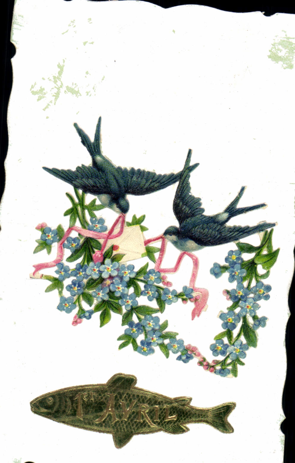 CPA Fantaisie Fleurs Poisson Hirondelles 