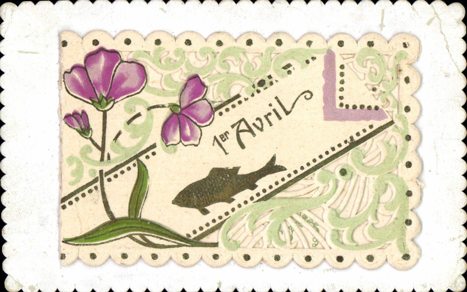 Fleurs et poisson — 1er Avril — éditeur inconnu, n° de série non visible