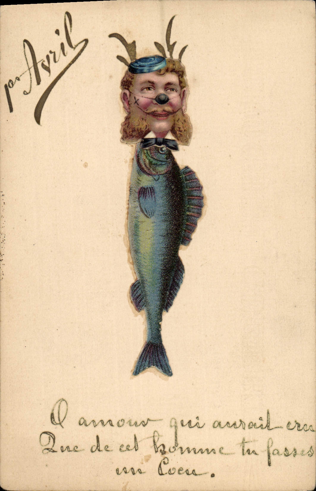 Caricatura di uomo con testa di pesce — editore '100 Aprile' — serie '100 Aprile'