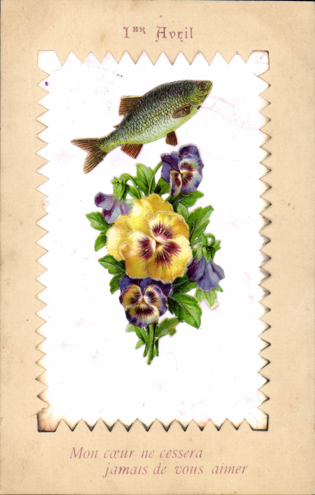 Vis en viooltjes van voorjaar — 1 april — uitgever onbekend