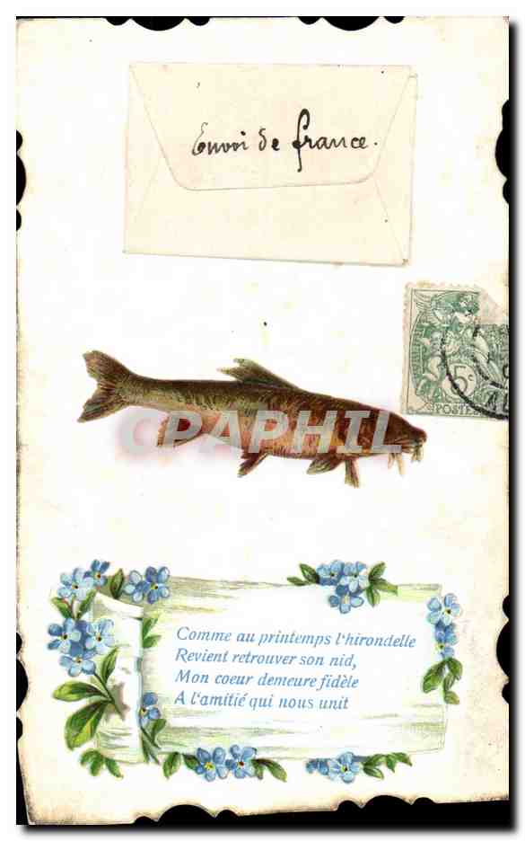 CPA Fantaisie Fleurs Poisson 