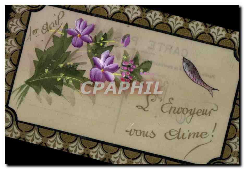 Fleurs et poisson — 1er Avril — Carte postale décorative
