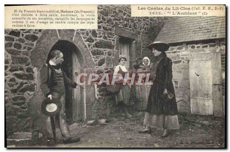 CPA Folklore Lits clos Bretons Les contes du lit clos L'accident