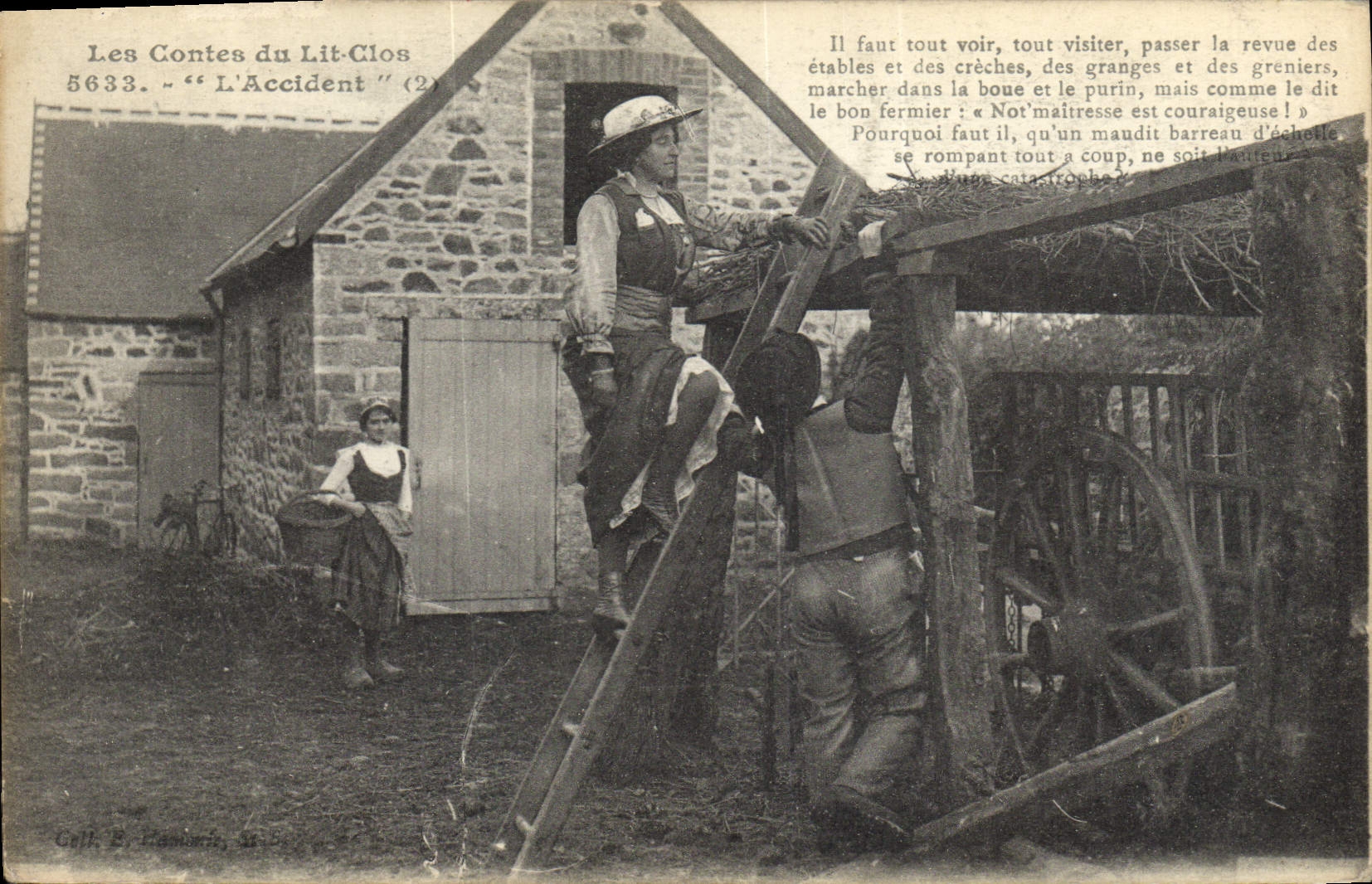 CPA Folklore Lits clos Bretons Les contes du lit clos L'accident