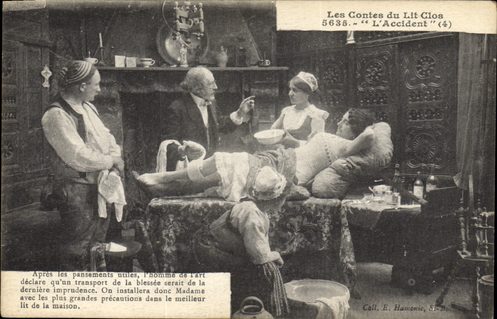 CPA Folklore Lits clos Bretons Les contes du lit clos L'accident