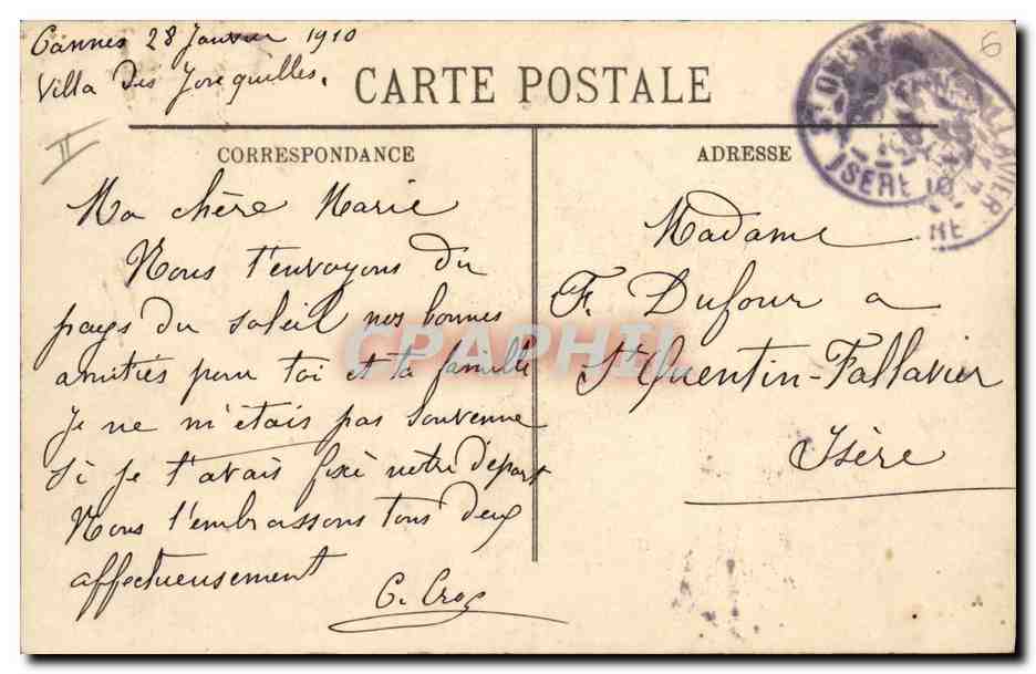 CPA Cueillette des Tubereuses Cote d'Azur — Rückseite