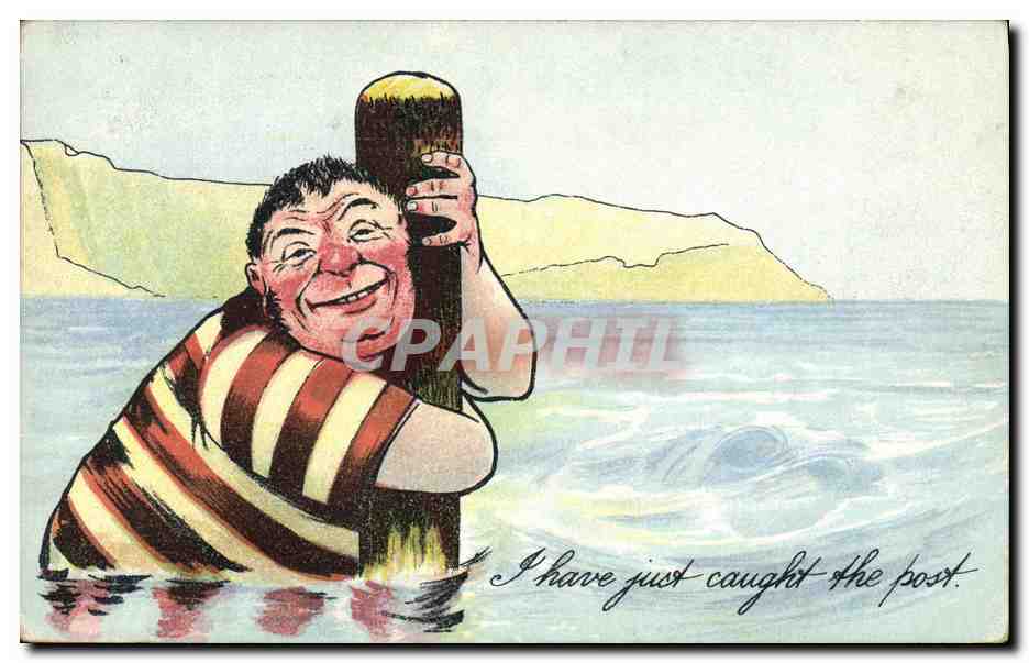 Mann in gestreiftem Hemd mit einem Pfahl — 'I have just caught the post.' — Valentine & Series
