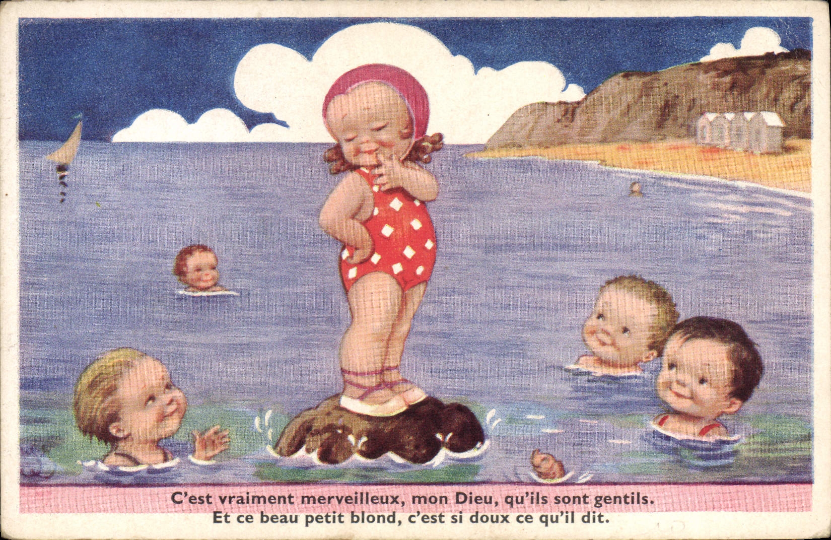 Enfants jouant à la mer — carte postale illustrée — CPAPHIL 787