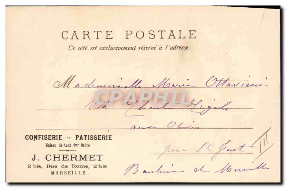 Femme avec violettes — éditeur Raphael Tuck & Fils, série 78 — datée 31 août 1902 — Achterkant
