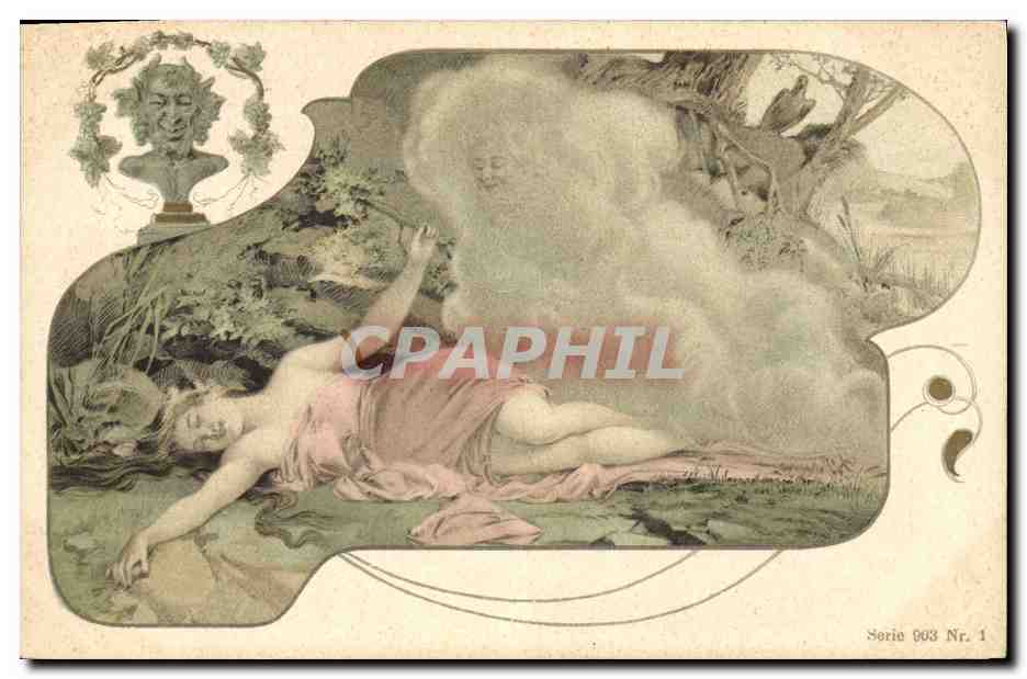 Femme endormie dans un paysage — série 003 n°1 — éditeur non identifié