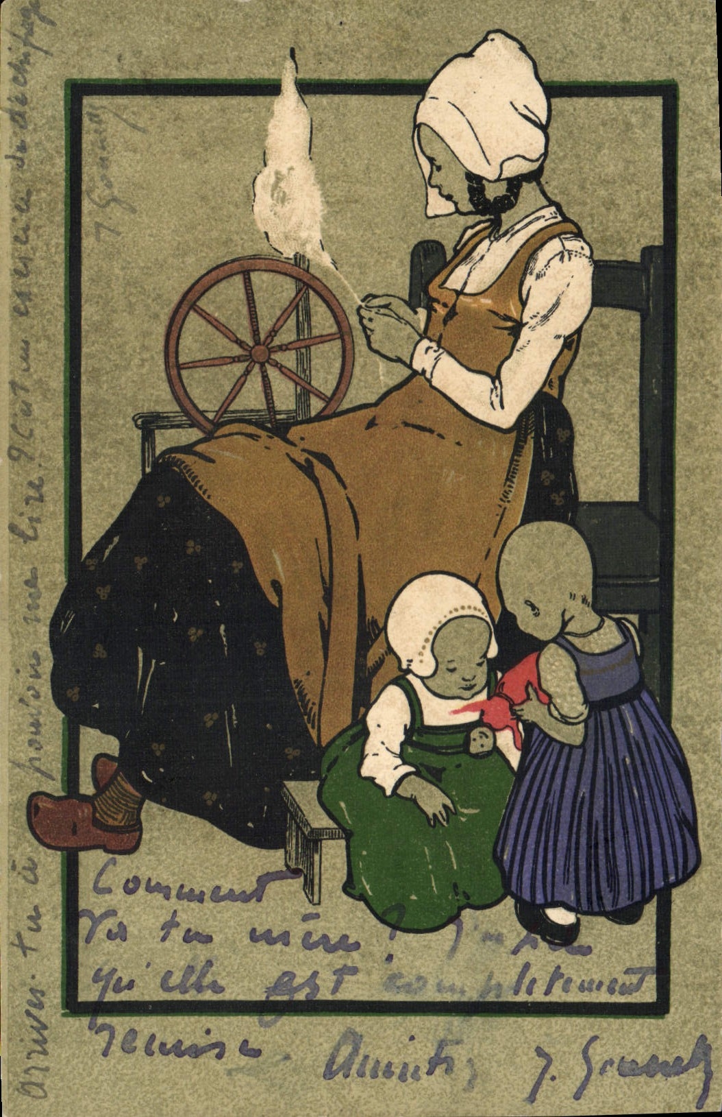 Femme à la métairie — filature — éditeur M. M. VIENNE N° 130