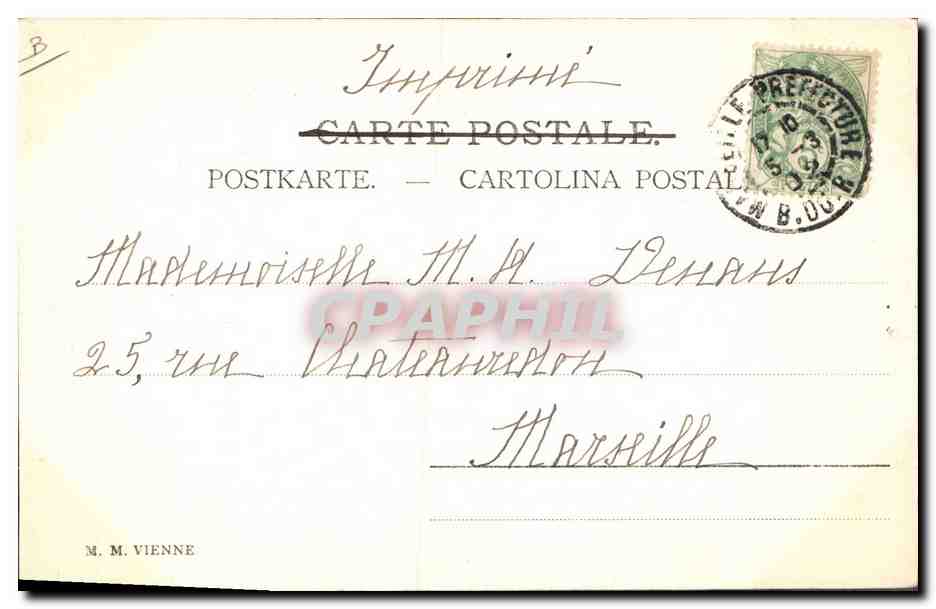 Jeune femme à fleurs — portrait — Imprimerie M. M. Vienne, n° 5 Hard — Verso