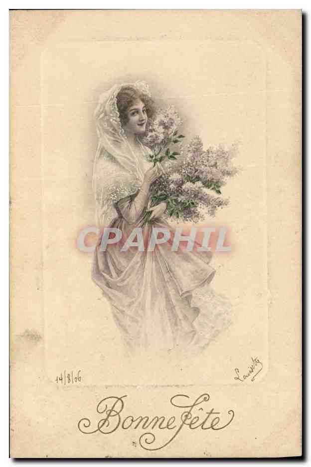 Jeune femme en voile tenant un bouquet de lilas — Louisette — n°276
