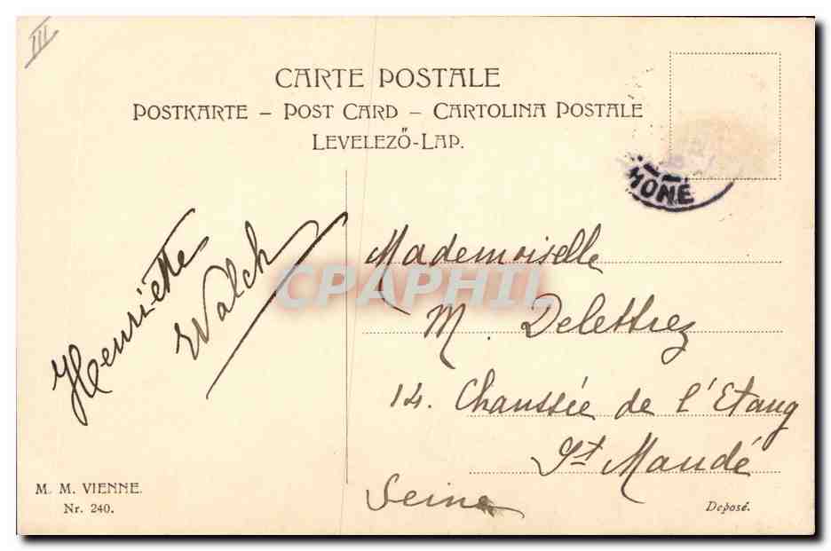 Two women in a car — On the Way to a Happy New Year! — M. M. VIENNE, No. 240 — Back