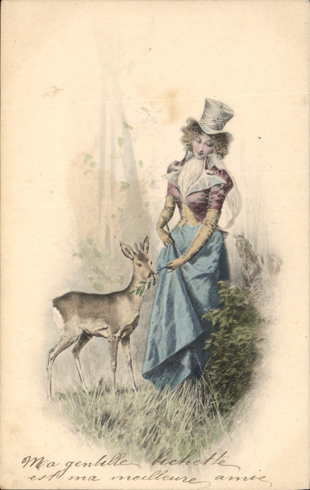 Jeune femme avec cerf — illustration — M.M. Vienne, éditeur