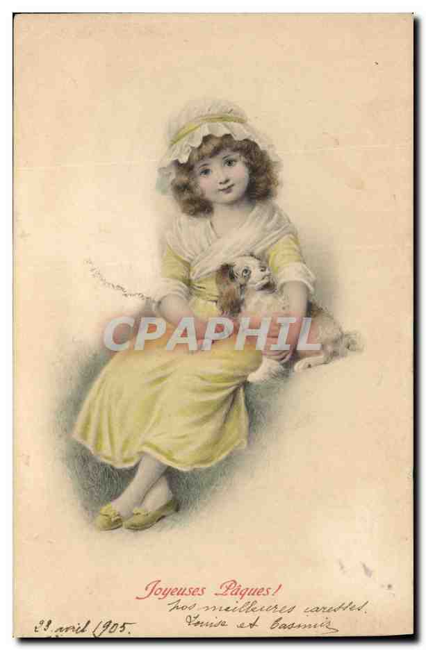 CPA Fantaisie Enfant chien 