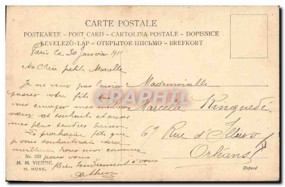 Jeune femme — portrait — M. M. MUNK, n° 352 — Reverso