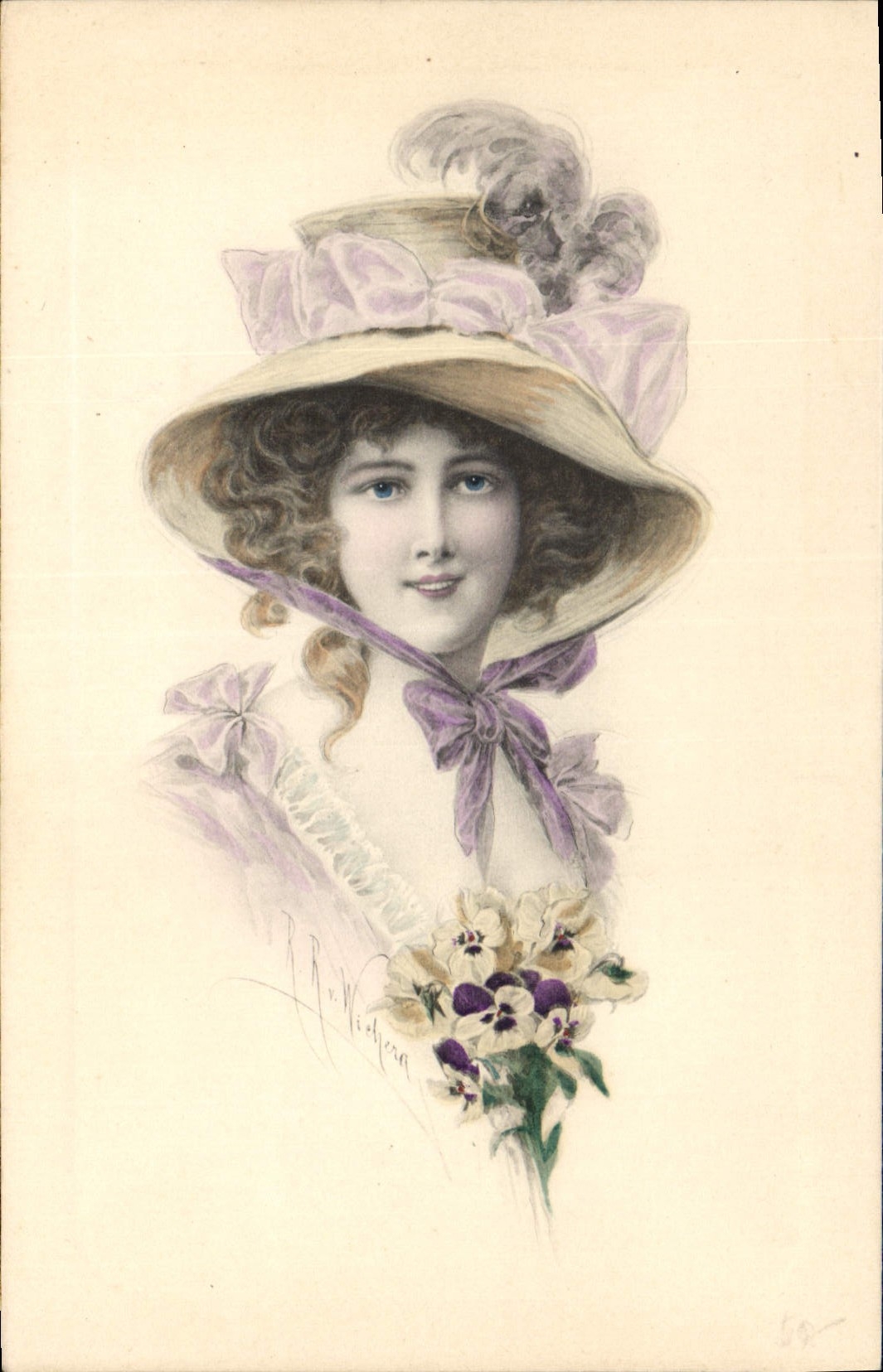 Jeune femme en chapeau à rubans — illustration — M. Munk, n° 450